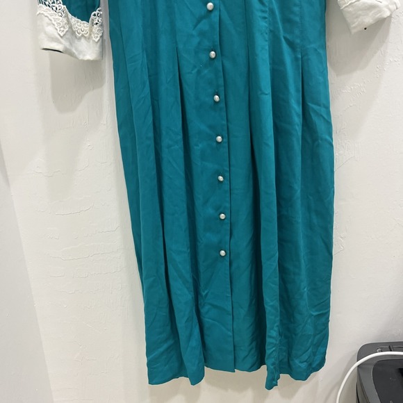 Vtg 80s L.G.STAR Cottagecore Pearl Button Yolk Collar Prairie Dress 16 - Picture 3 of 15